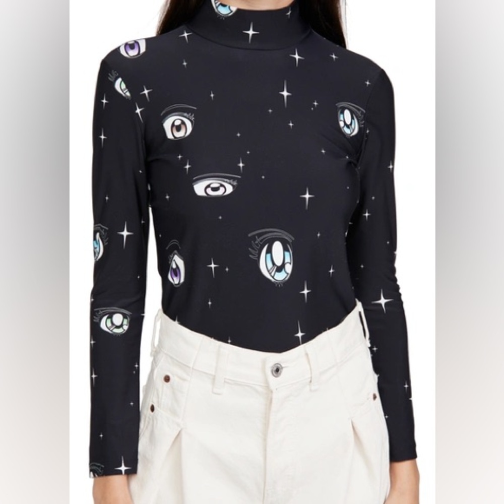 Sandy Liang Secret Eyes Galaxy Print Cropped Top Artsy Starry Cosmic